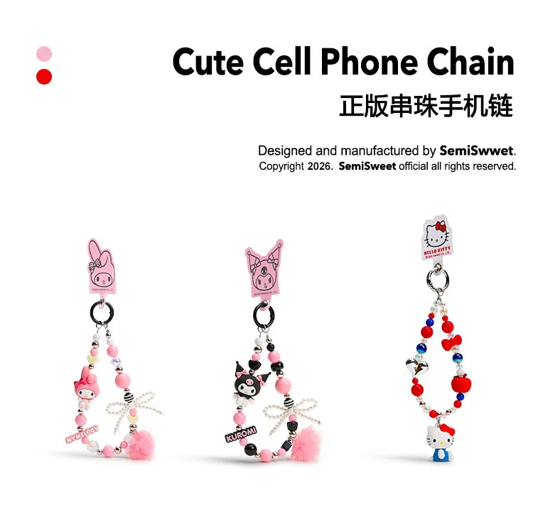 

Sanrio Hello Kitty Kuromi My melody Love Beaded Phone Strap Cute Lanyard Pendant Gifts Toy Model Anime Collect