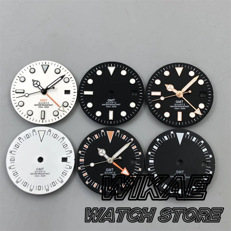 29mm 515 QuartzWatch Dial Black White Dial With HandsSet C3 Luminous Fit RONDA 515/RONDA 515-24H GMT Quartz Movement Watch Parts