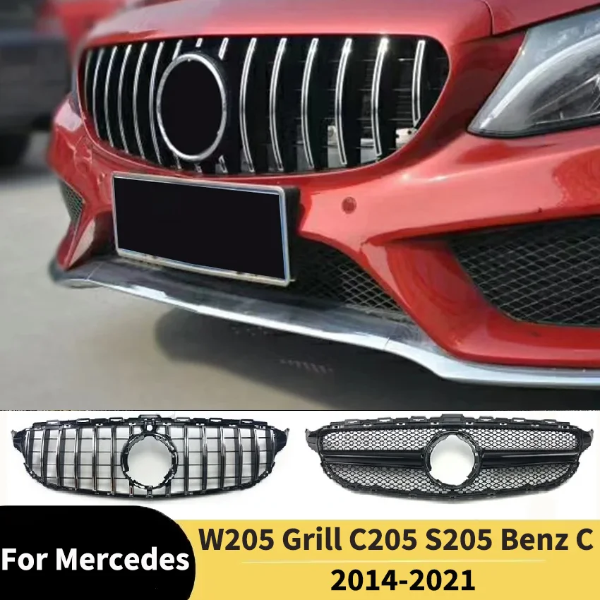 Para Mercedes W205 Grill C205 S205 Benz C 2014-2021 C200 C260 C180 C250 C300 Coupe AMG Tuning GT Diamond rejilla de parachoques delantero
