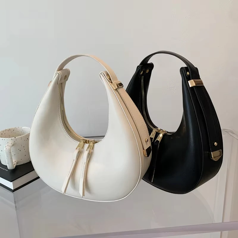 Fashion Design Tote Bags for Women Luxury Half Moon Hobo Bag Lady Brand Shoulder Bags PU Leather Armpit Clutch Handbag and Purse