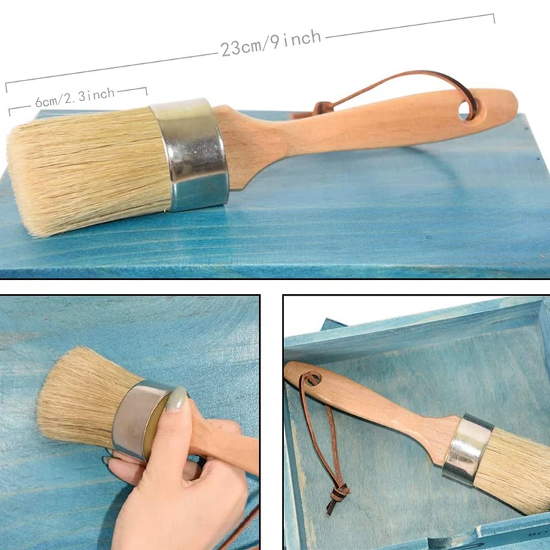 Chalk And Wax Paint Brush Large 2-In-1 Round Natural Bristles Painting Tool For DIY Furniture Stencils Home Decor