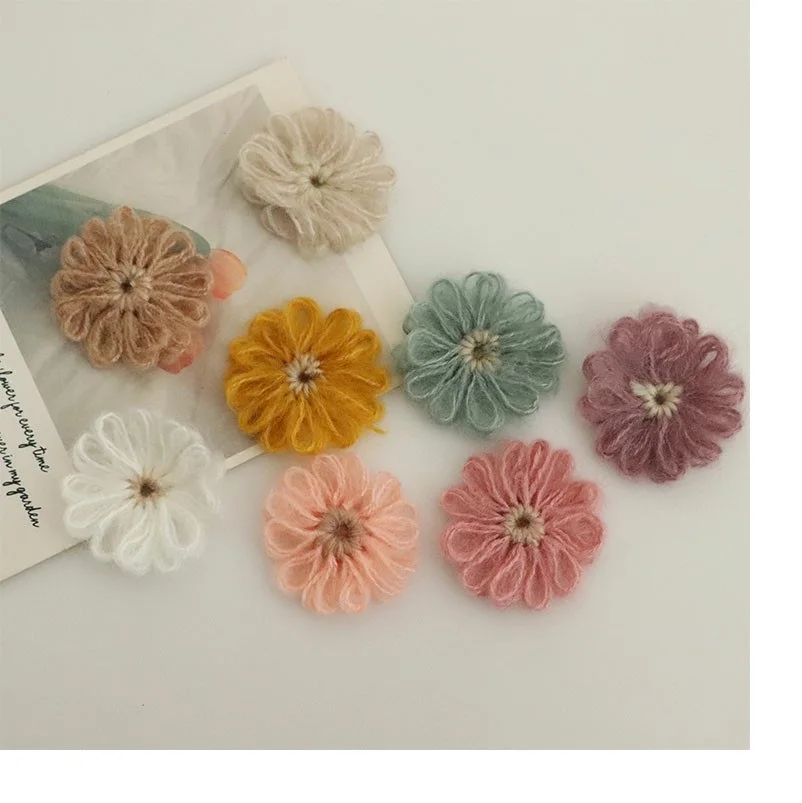 10PCS Artistic wool knitted hook floral pendant Earrings Stud Accessories Hand made diy hairpin ornaments material pack flower