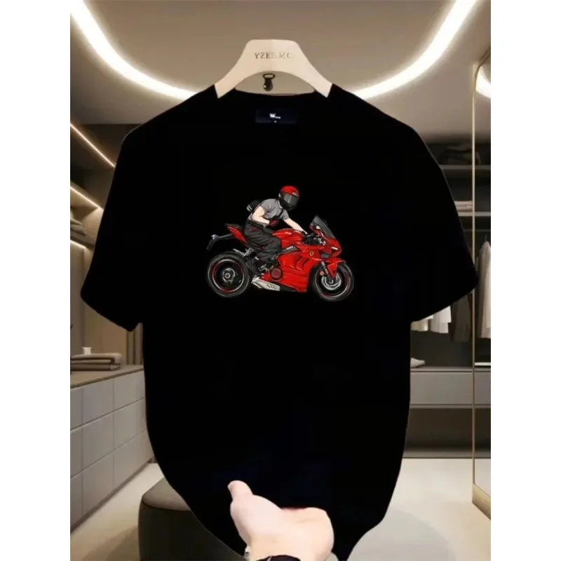 2025 nuevo modelo, ropa divertida y transpirable de gran tamaño, camiseta estampada de motocicleta Dui para hombre, algodón informal, moderno y manual