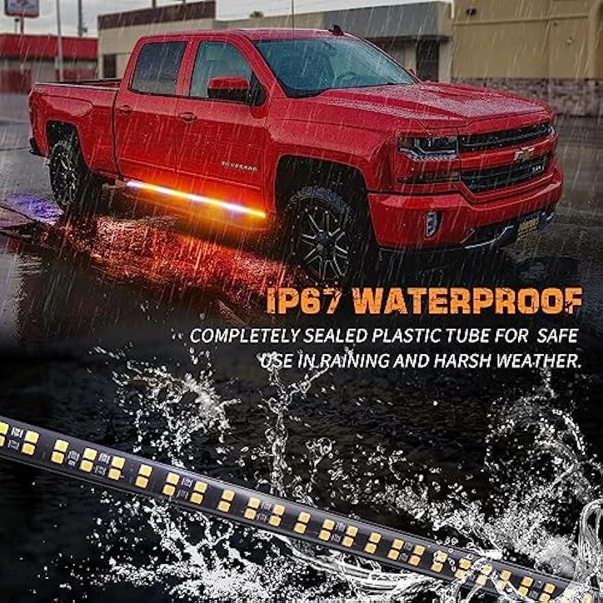 

2PCS 63 Inch Truck Emergency Strobe Lights Strip Waterproof LED Running Board Lights Bar Amber White Truck Board Strip Light