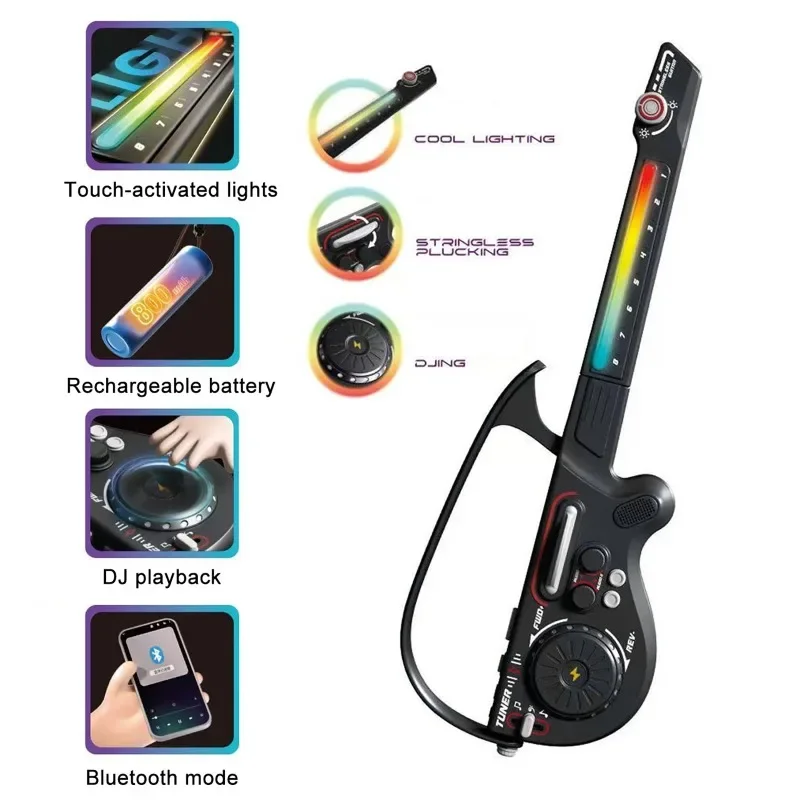 جيتار كهربائي بدون سلسلة، متعدد الوظائف، خلاط موسيقى DJ مع بلوتوث، هدايا عيد ميلاد للأطفال، أدوات تعليم الموسيقى والجيتار #4