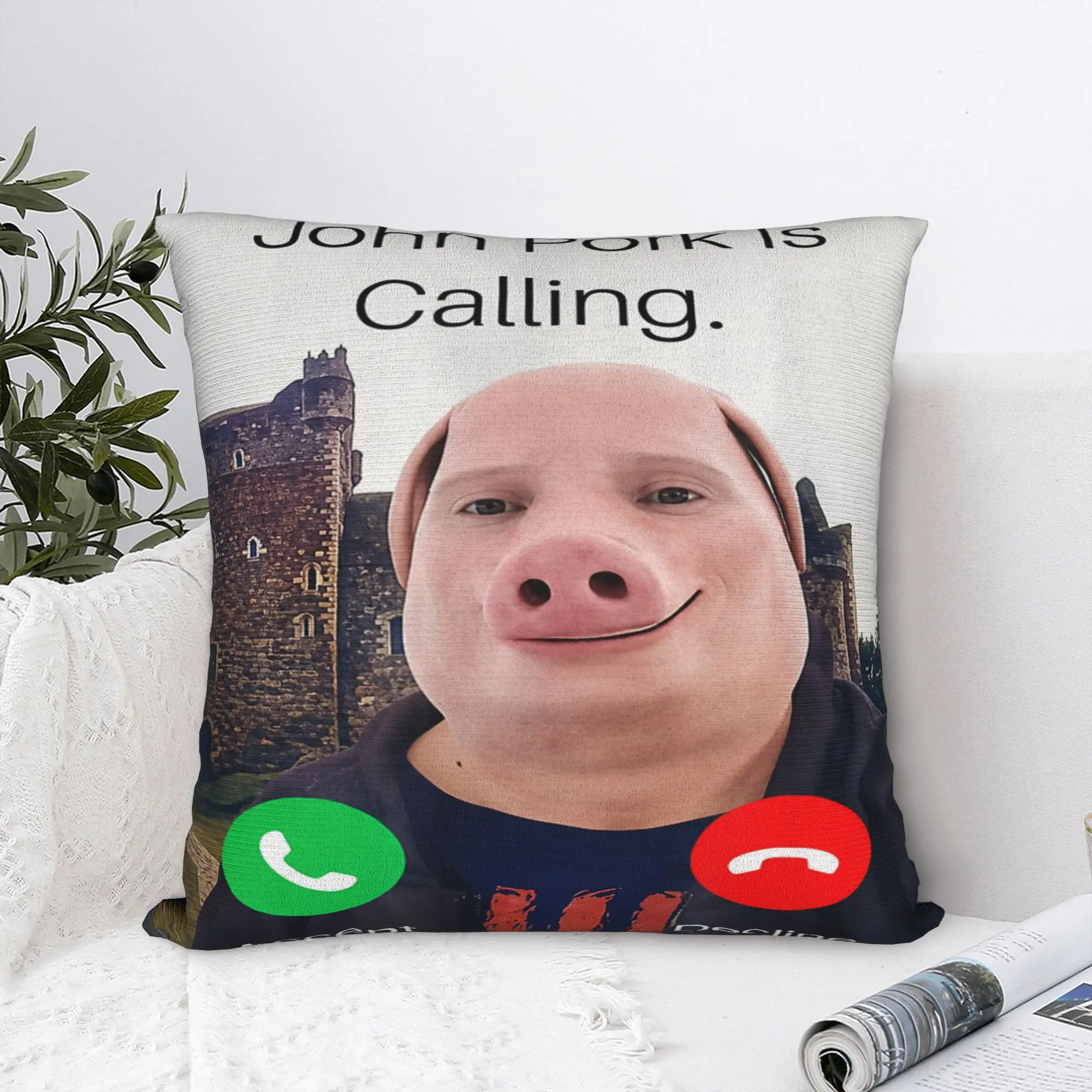 John Pork is Calling Funny Brainrot Meme Pillow Case  Comfy Pillow Cover For Living Room Sofa Novelty Pillowcases