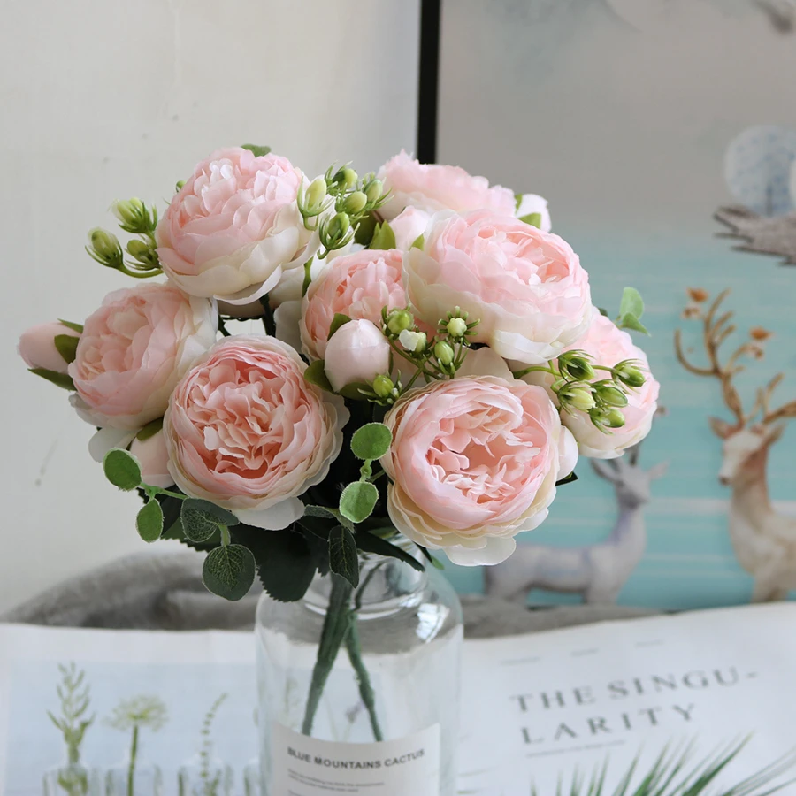 Artificial Flowers Peony Bouquet Silk Rose Vase for Home Decor Garden Wedding Decorative Fake Plants Valentine Garland Material