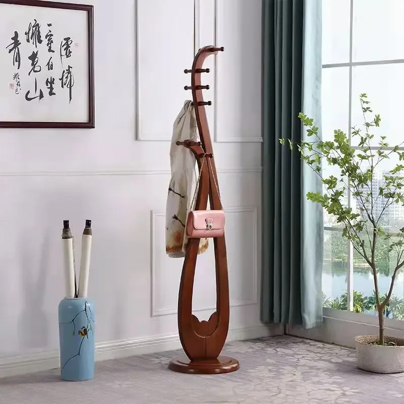 All-solid wood hanger floor bedroom simple new Chinese bold Pipa retro art coat rack storage