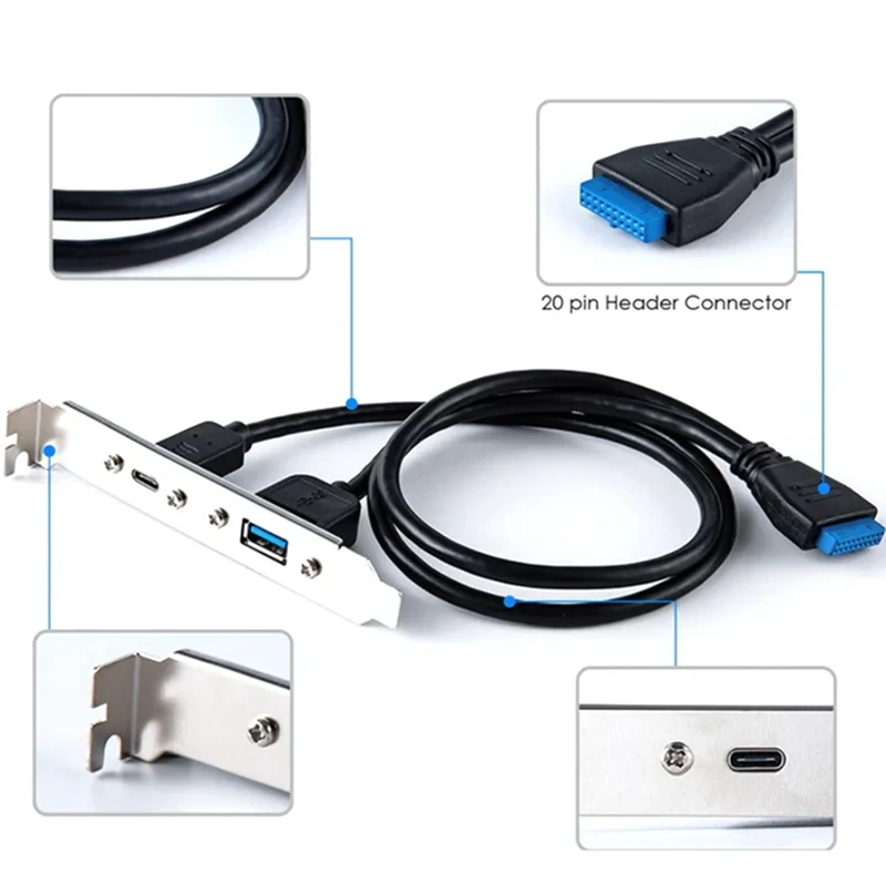 5Gbps Rear USB 3.1 Port Expansion 20Pin to TYPE-C Female and USB 3.0 Female Data Cable with Bezel on Computer Chassis-A22U