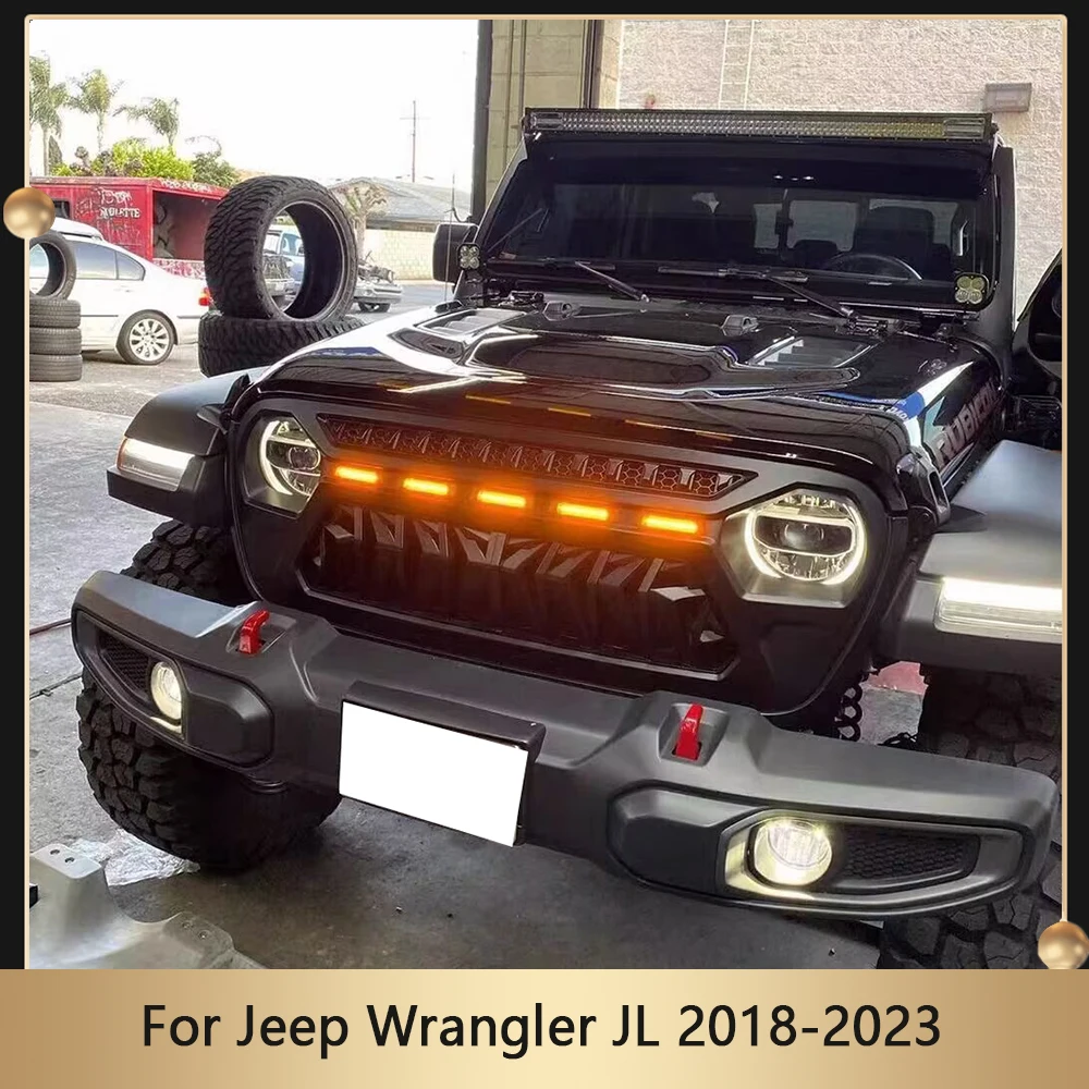 

4x4 Offroad Accessories Front Car Grill For Jeep Wrangler JL 2018-2023 Bumper Grille Grills Upper Grid Bumper Mask Cover