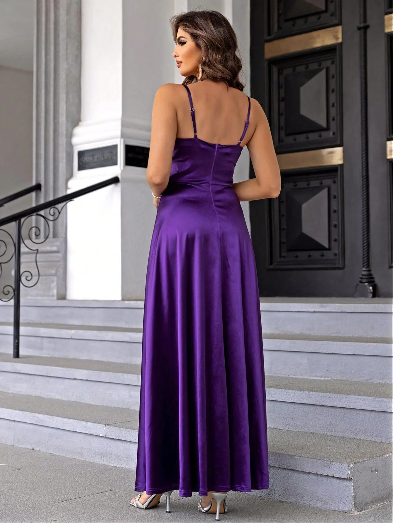 Moda feminina cor sólida cetim camuflagem suspender vestido de noite 2025 novo