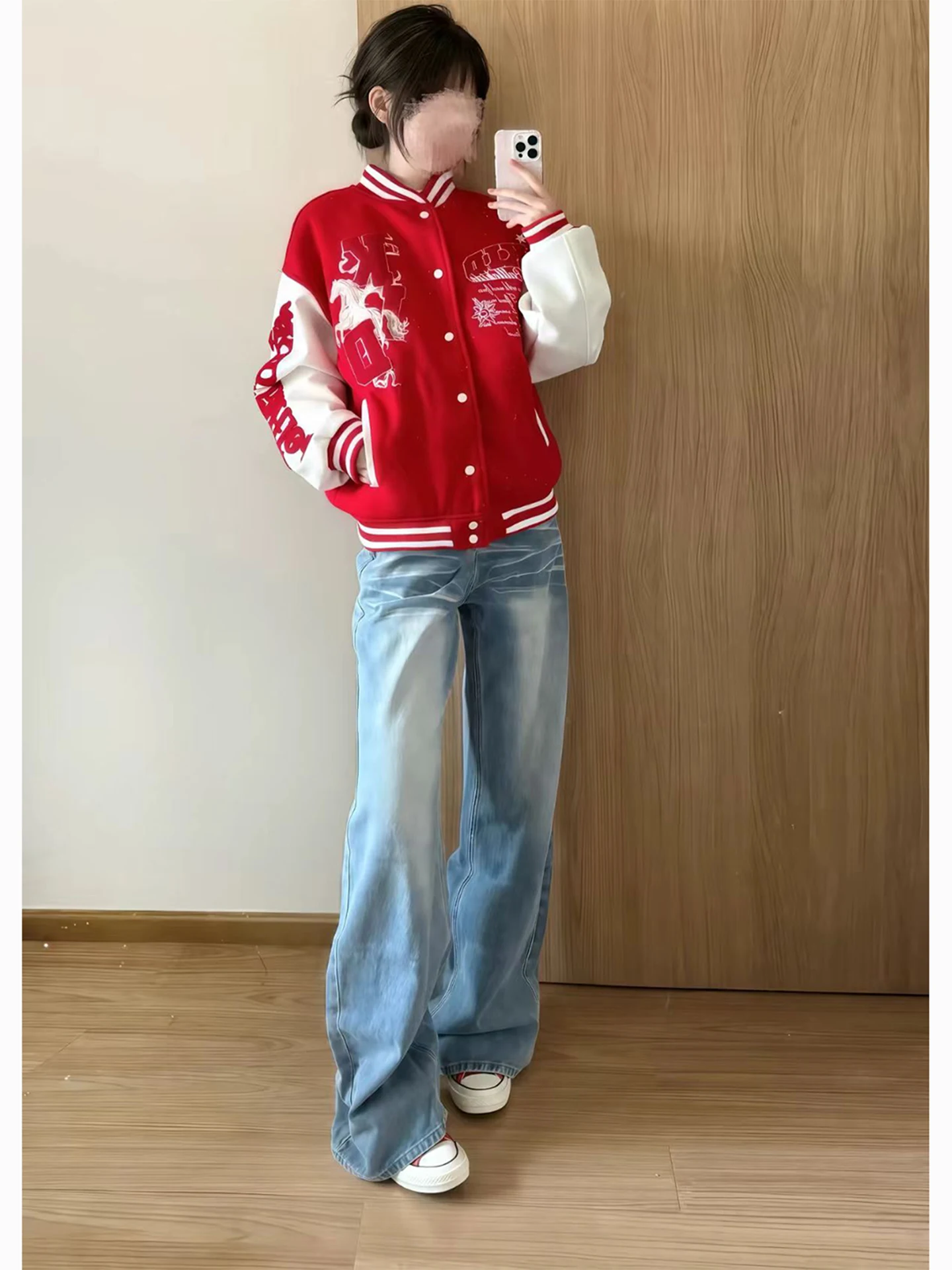 

Cleanfit Washed Denim Jeans Men's Spring American High Street Knife Straight Micro Flare Pants Lightning Pattern