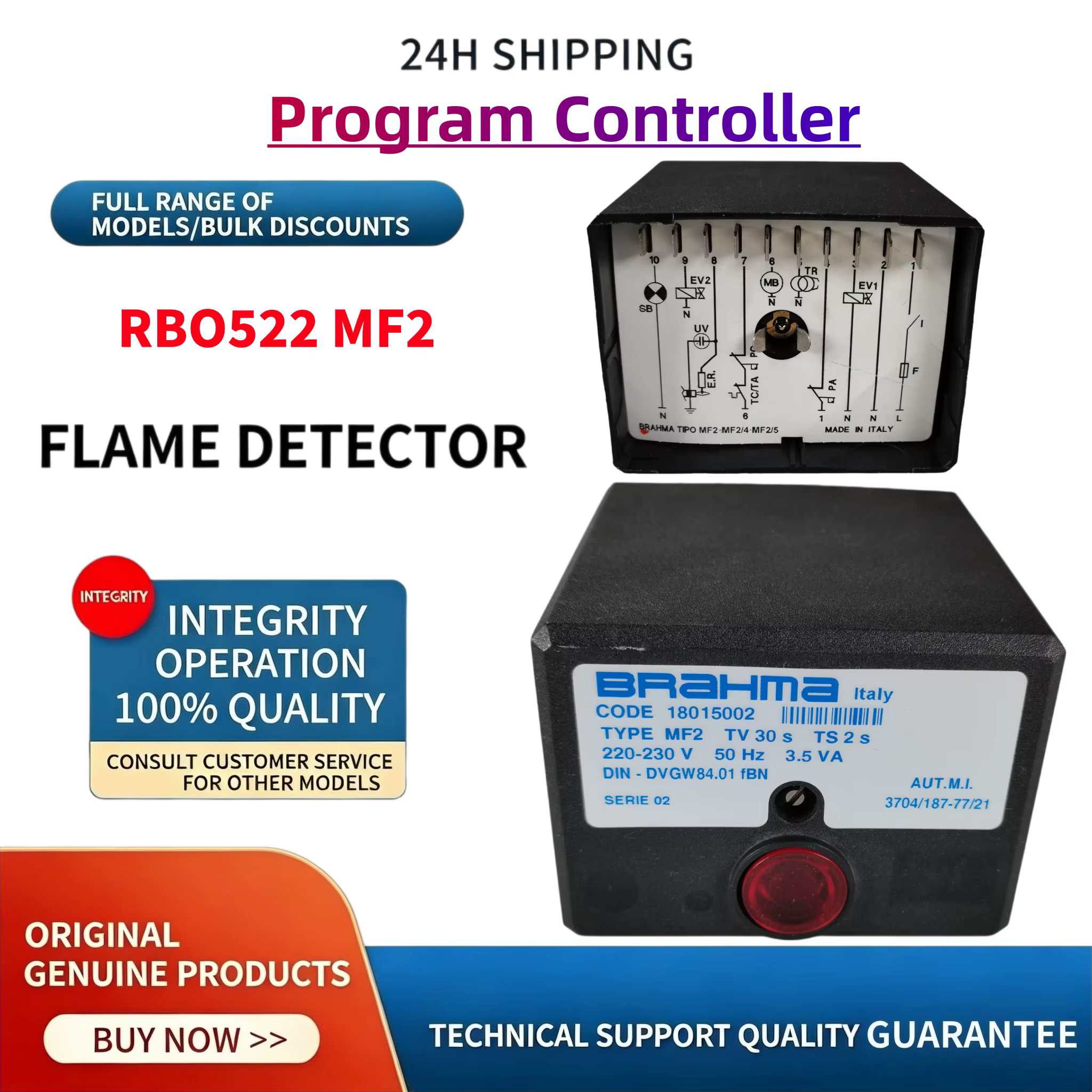 RBO522 MF2 Burner Program Controller BRAHMA Type Combustion Control Box for Industrial Heating Equipment, Same Day Shipping
