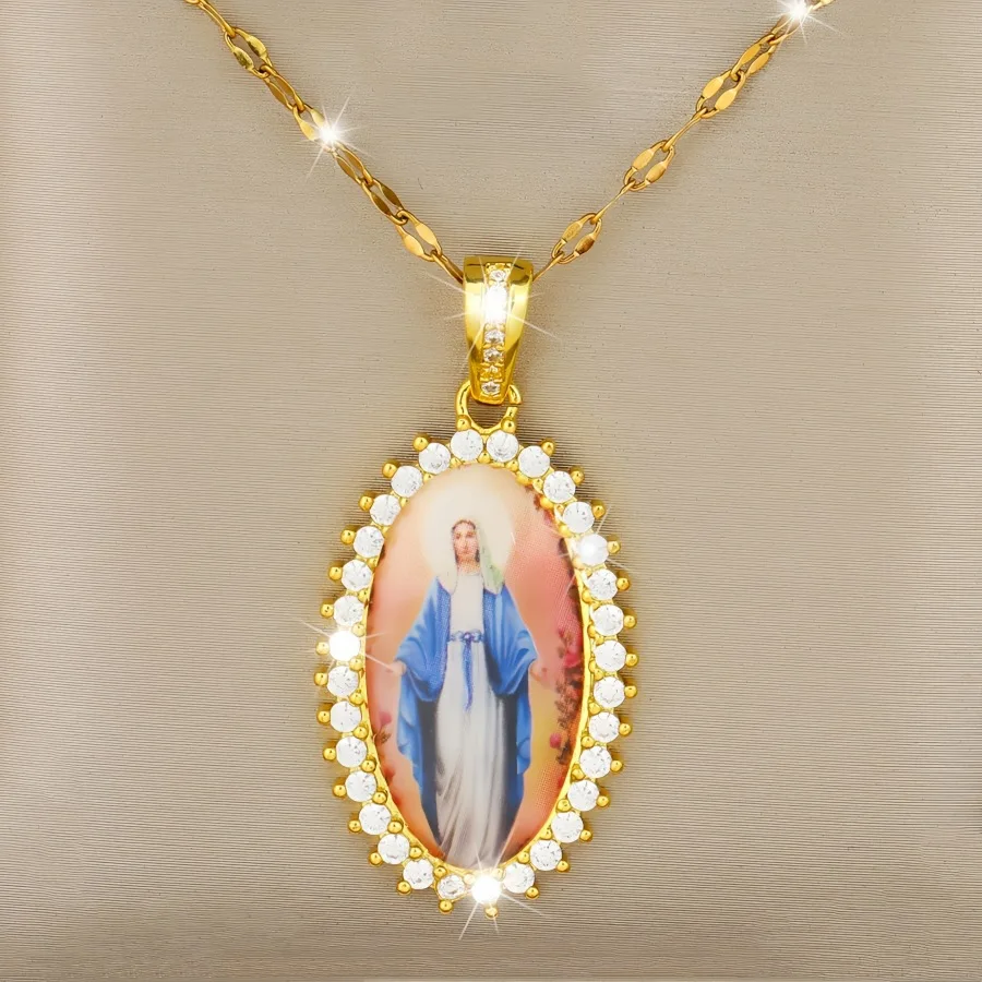 Collar con colgante de la Virgen María para mujer, amuleto de la suerte, joyería religiosa cristiana, accesorios de regalo, moda europea y americana