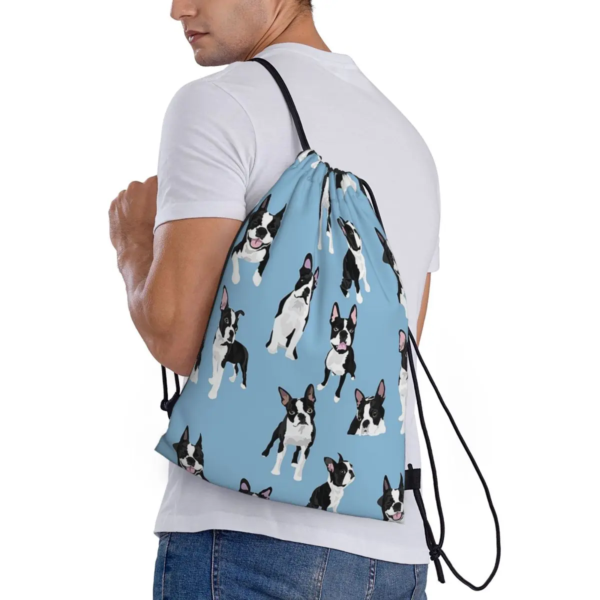 

Boston Terrier Cute Dog Backpacks Casual Drawstring Bags Shoes Bag Book Bags for Travel School