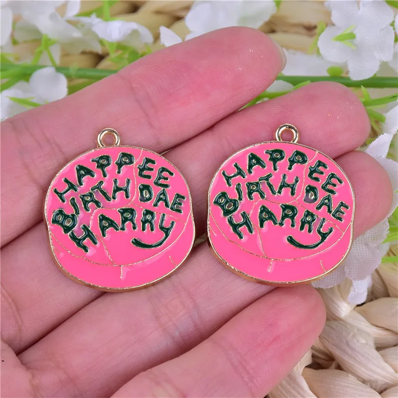 10pcs/pack Letter Happy Birthday Word  Metal Charms Cute Earring Bracelet DIY Pendant for Jewelry Making 26*29mm