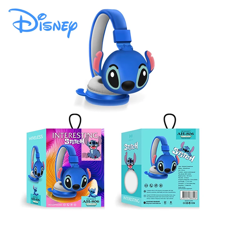 

Disney Stitch Wireless Bluetooth Headphones AH-806 HIFI Stereo Sound Foldable Headsets with Mic Anime Cartoon Children Gift