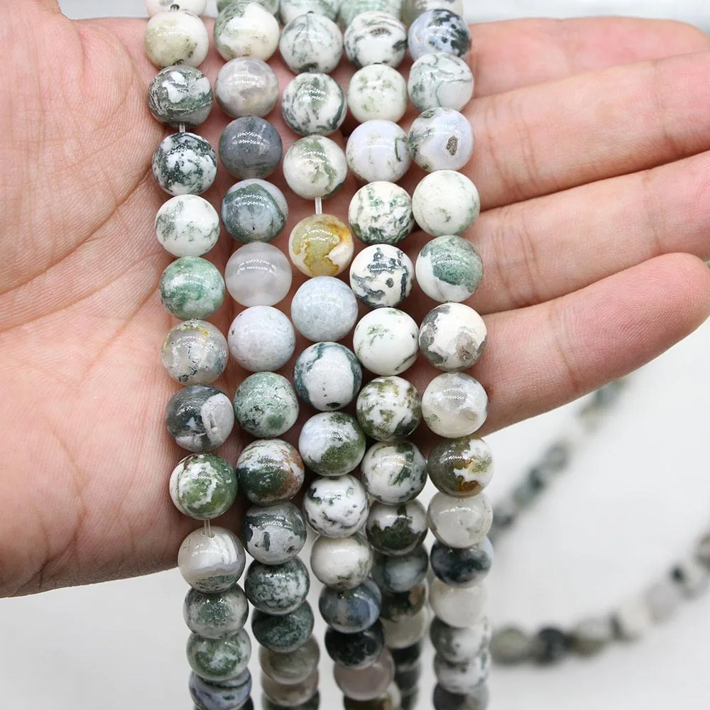 New Multiple Specifications Natural Tree Agate Bead DIY Bracelet White Pattern Indian Agate Semi Finished Product Wholesale