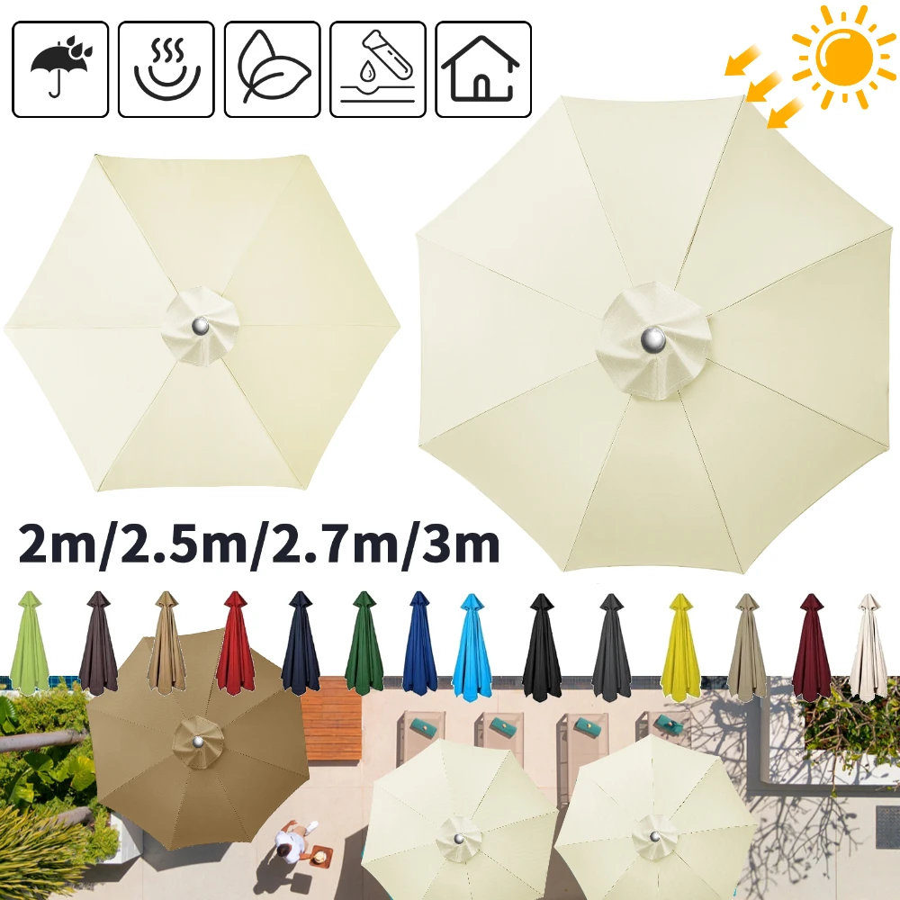 Replacement Parasol Canopy 2.3m/3m 6/8Ribs Garden Parasol Cover Replacement UV Protection Waterproof Replacement Sun Shade Sails