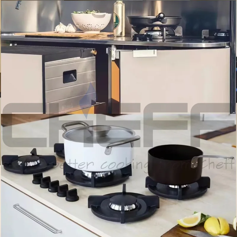 

New fashionable kitchen with built-in stone stove and gas stove