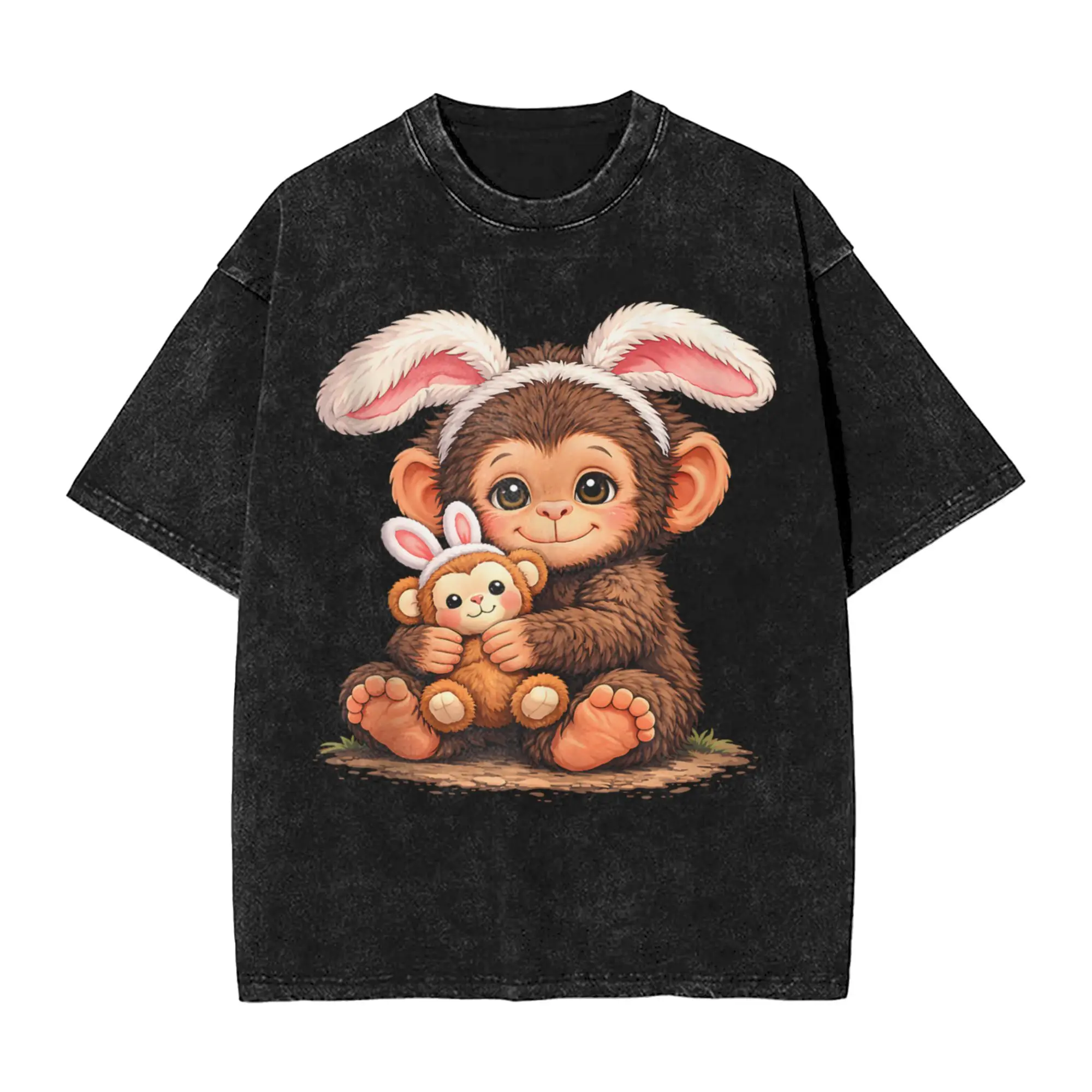 Camisetas de Verano Y2K Divertidas de Manga Corta con Cuello Redondo para Hombre, Diseño de Mono y Conejo de Pascua, Camiseta Moderna y Barata