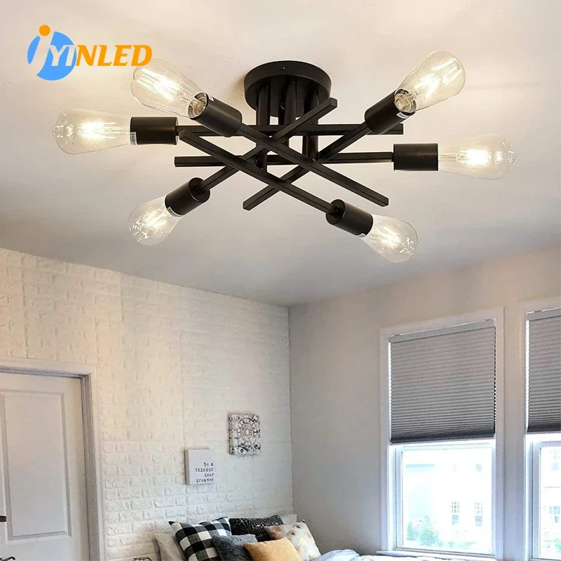 

1pc Living Room Modern Semi-Flush Mount Ceiling Lamp E26/E27 Base Industrial Iron Ceiling Light Fixtures for Dining Bedroom Cafe