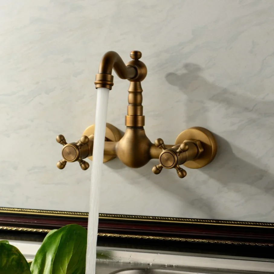 antique Basin Kitchen Sink Mixer Tap Swivel Faucet retro Bronze Fashion Style Wall Mounted H5588