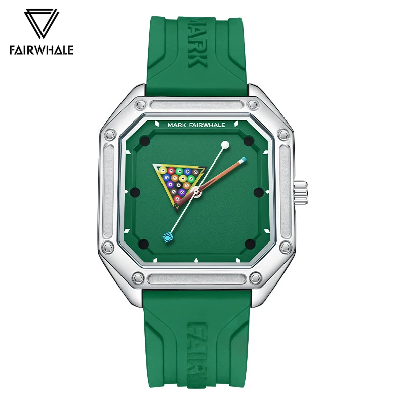 Heiße Marke Mark Fairwhale Herren-Quarzuhr, einzigartiges Design, Billard-Stil, leuchtendes Zifferblatt, modisch, quadratisch, wasserdichte Armbanduhr, neu
