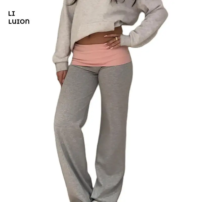 Women's Low Waist Flare Leggings Fold over Skinny Yoga Trousers Casual Harajuku Style Neutral Fit Other Material 100%