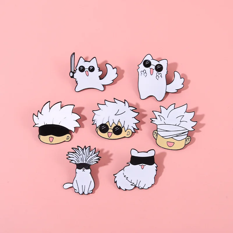 Animal Brooch White Kitten Gojo Satoru Cos Metal Badge Small Accessories Wholesale Bag Pins and Badges Backpack Pin Lapel Cap