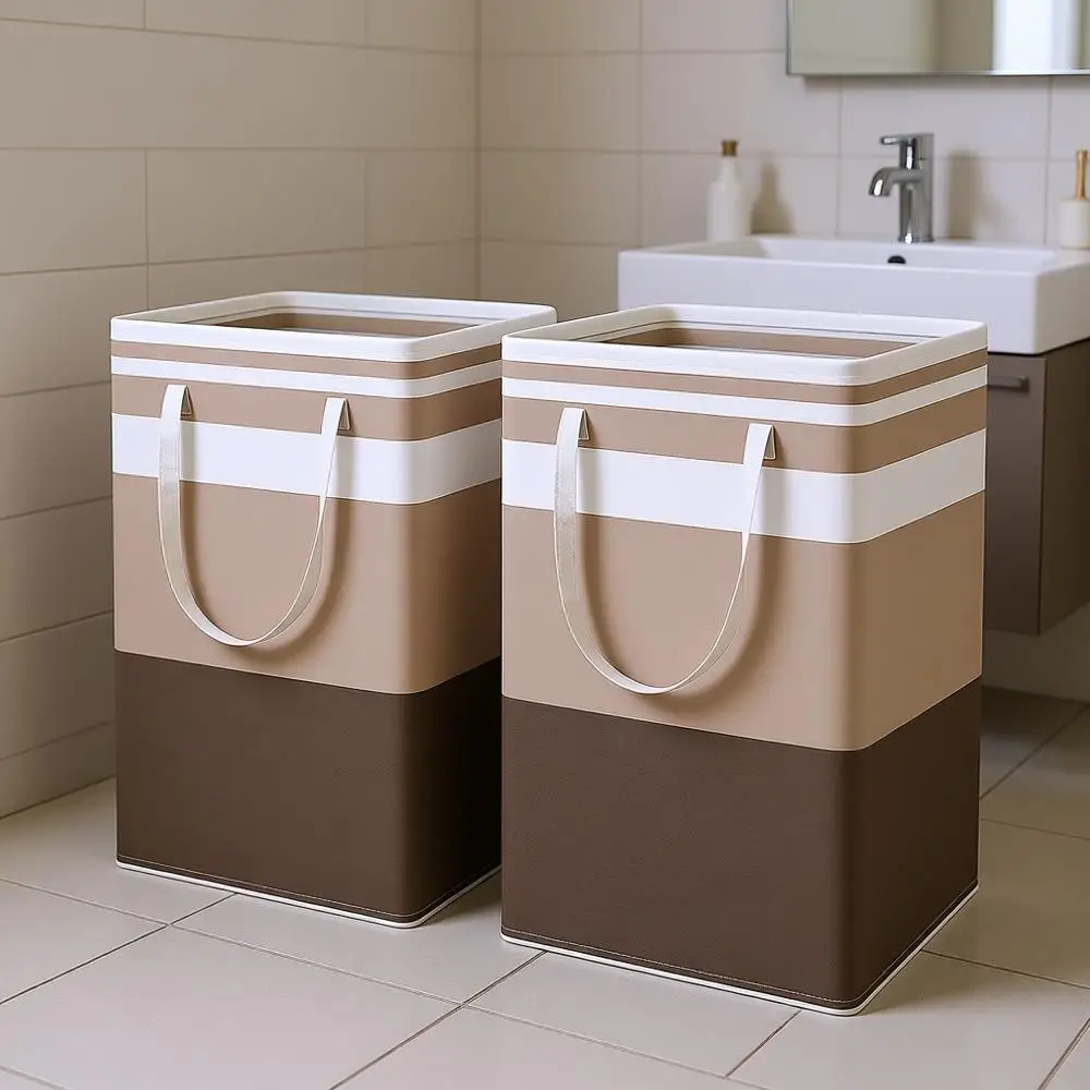 

Набор из 2 больших корзин для белья, водонепроницаемые, складные, высокие корзины для одежды с удлиненными ручками, подходят для общежитий и семей (Br