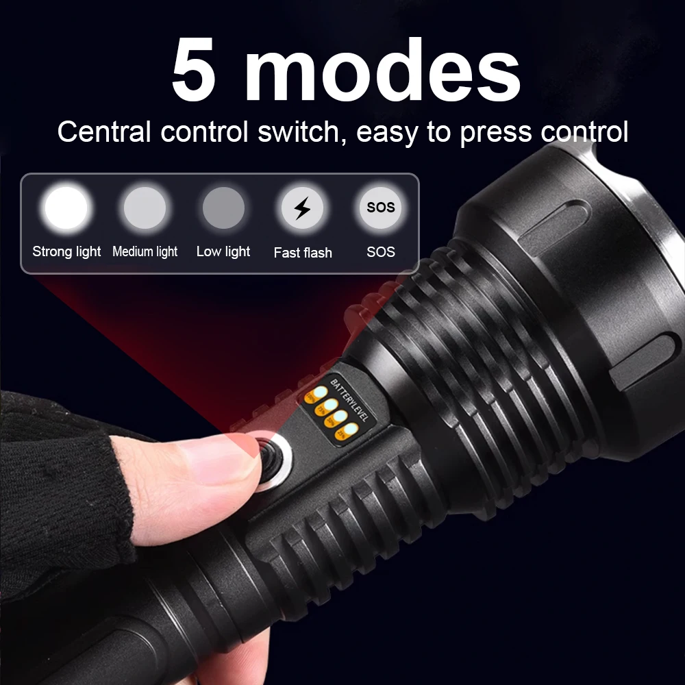 1000000LM Ultra Powerful Flashlight 10000mAh Rechargeable Torch Light 800W LED High Power LED Flashlight 5000M Long Shot Lantern