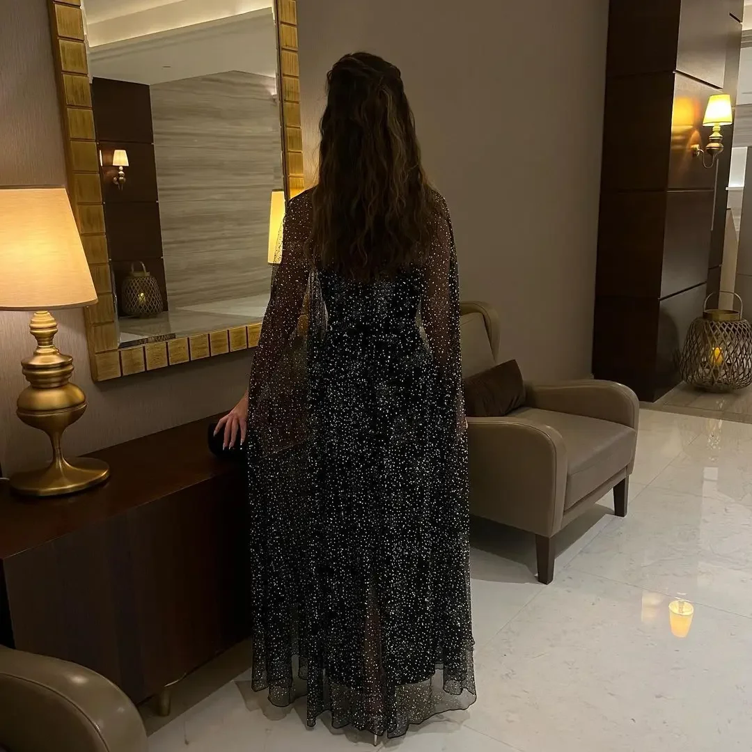 Vestidos de Noche negros de 2 piezas, vestido de graduación sin tirantes hasta el tobillo con gorro, sirena de Arabia Saudita, vestido de fiesta Formal para ocasiones, 2024