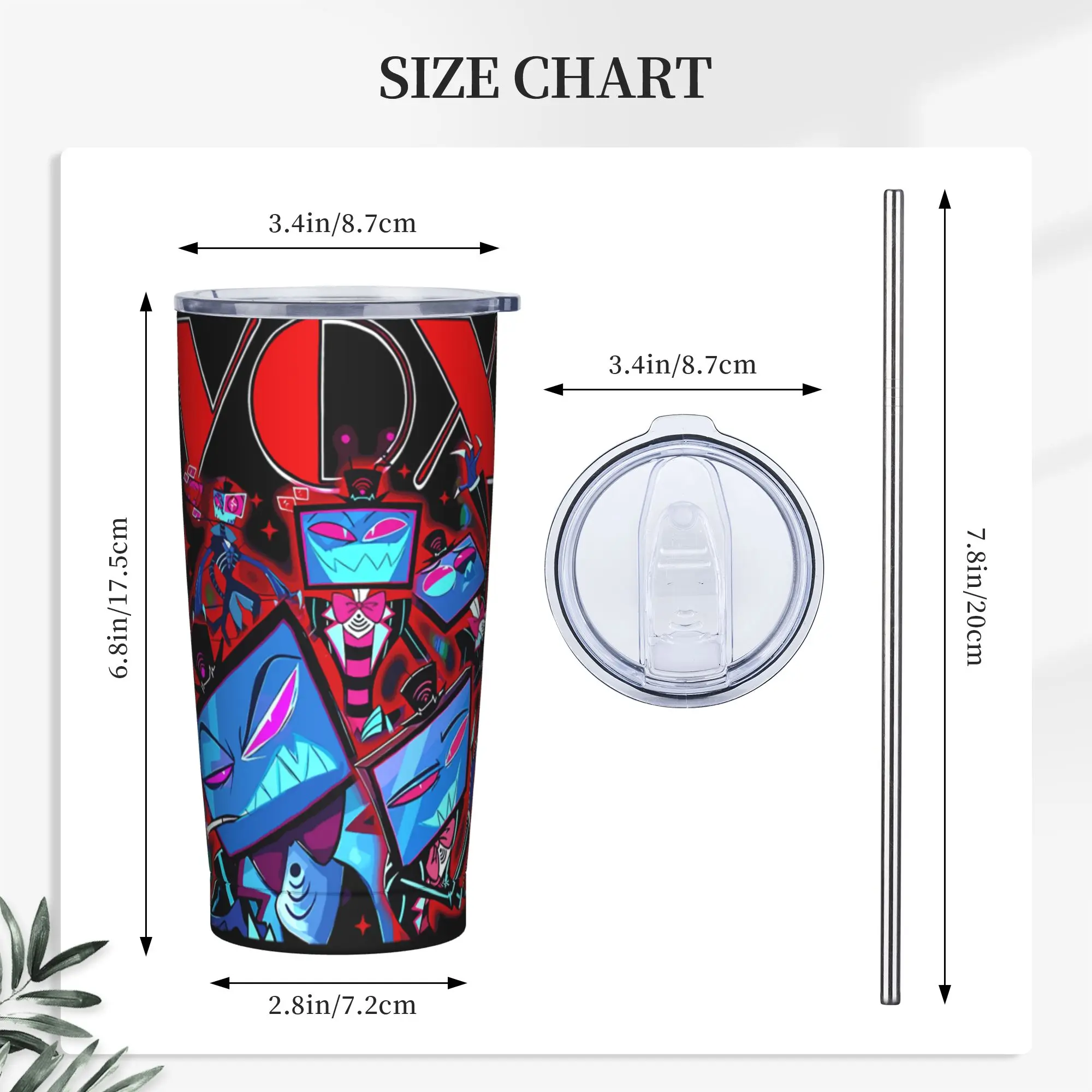 Hazbins Anime Hotel Vox Insulated Tumbler Vacuum with Lid Straw 20oz Double Wall Stainless Steel Coffee Mug Tags Car Bottle Cups - view 3