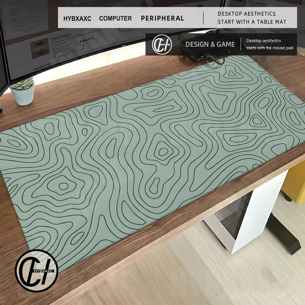 HYBXAXC Green Topo Desk Mat 90x40 Topographic contour Mouse pad Extended mat extra large Sage Green Mousepad XL Keyboard Deskmat