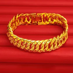 Vintage Luxury Gold Color Copper Cuban Link Bracelets Hip Hop Men Bracelet Bangle Male Accessory Fine Jewelry Not Fade