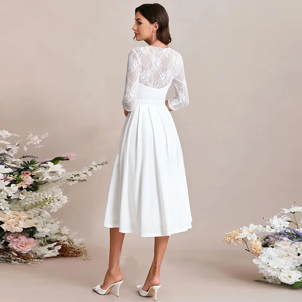 Square Collar A Line Wedding Dresses for Ladies Elegant Bridal Gowns Exquisite 3/4 Sleeve Vestidos De Novia 2026 Summer LC0011