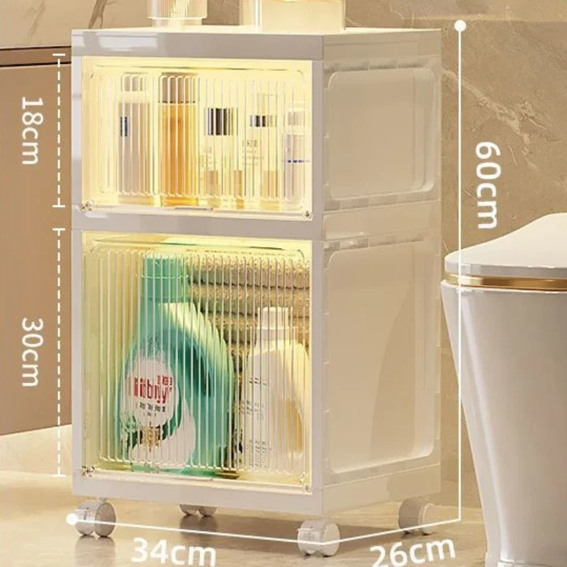 Nordic Bathroom Shelf Multi-layer Toilet Storage Shelves Visual Cabinet Door Washing Stands Universal Pulley Storage Cabinet