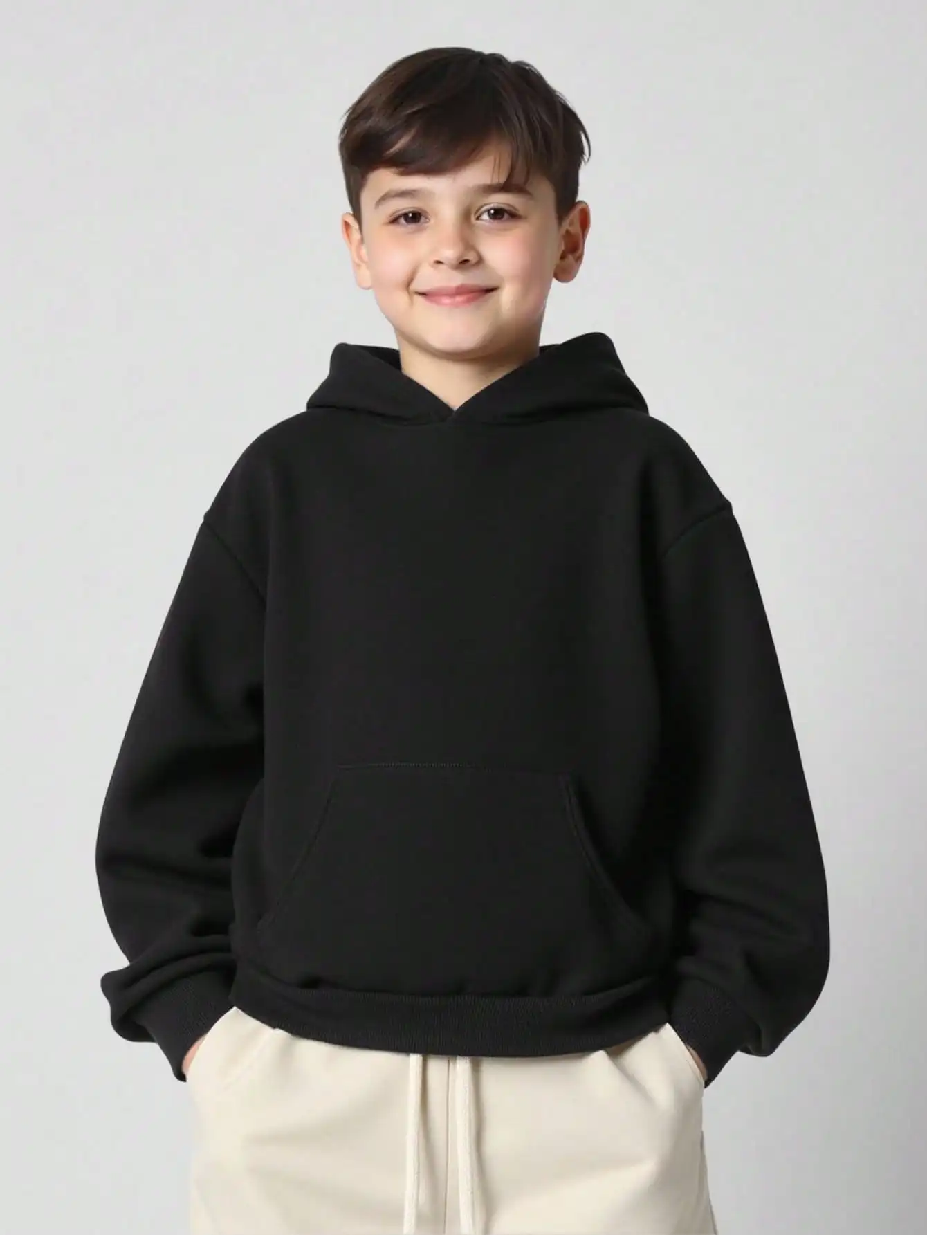 

Black Oversized Hoodie for Boys, Casual Long Sleeve with Front Pocket
