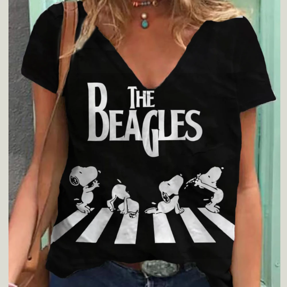 Camisetas de Snoopy para mujer, pantalón corto informal de verano, camisetas de estilo coreano Harajuku con estampado 3D de Disney, camiseta Kawaii para mujer, Top para mujer