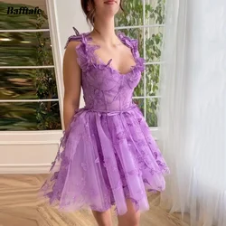 Bafftafe Fairy Purple A Line Short Homecoming Dresses Floral Embroidery Prom Gowns Straps Lace Up Customized Formal Party Gowns