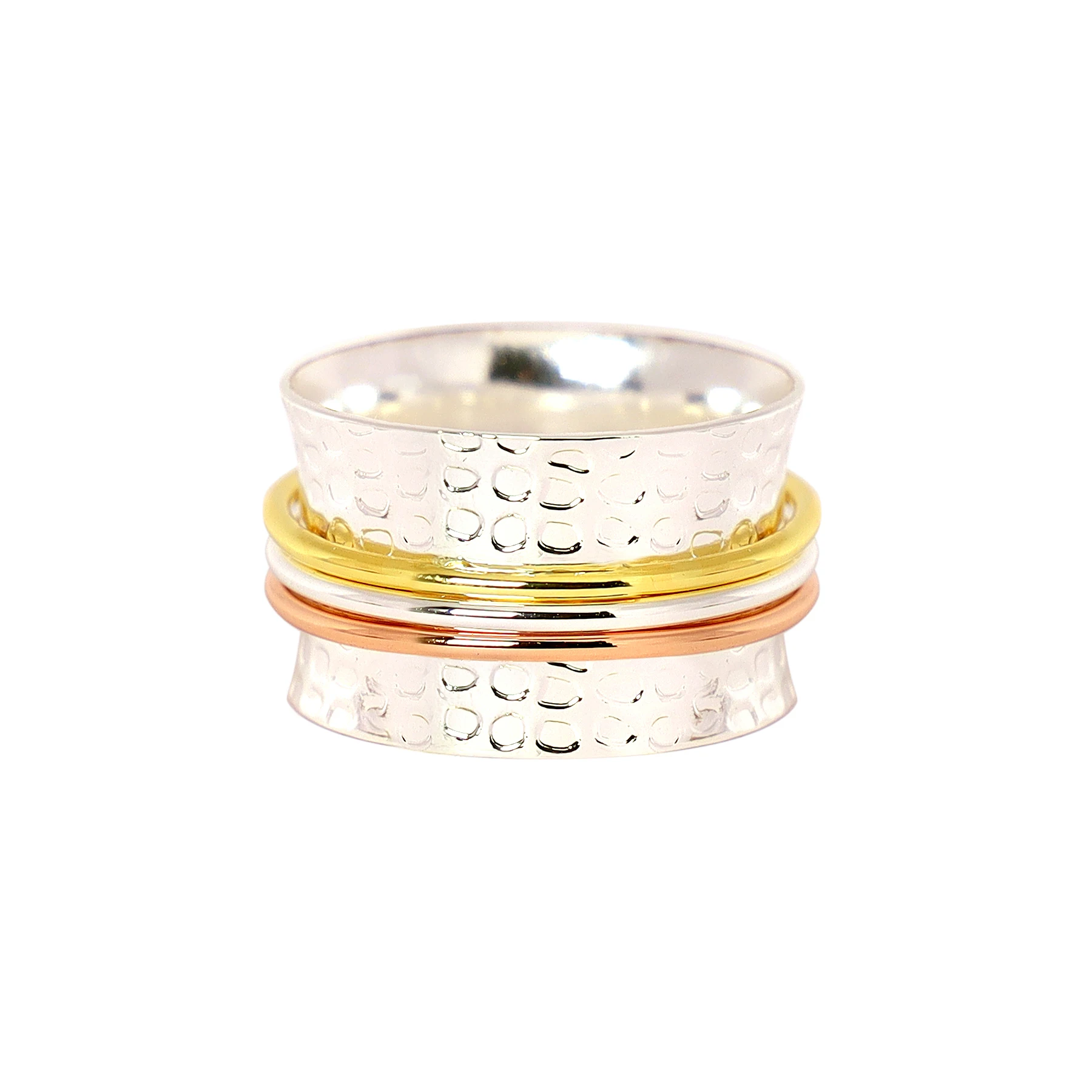 Handmade Hammered Tri Color Spinner Ring Fashion Spinner Ring for Women