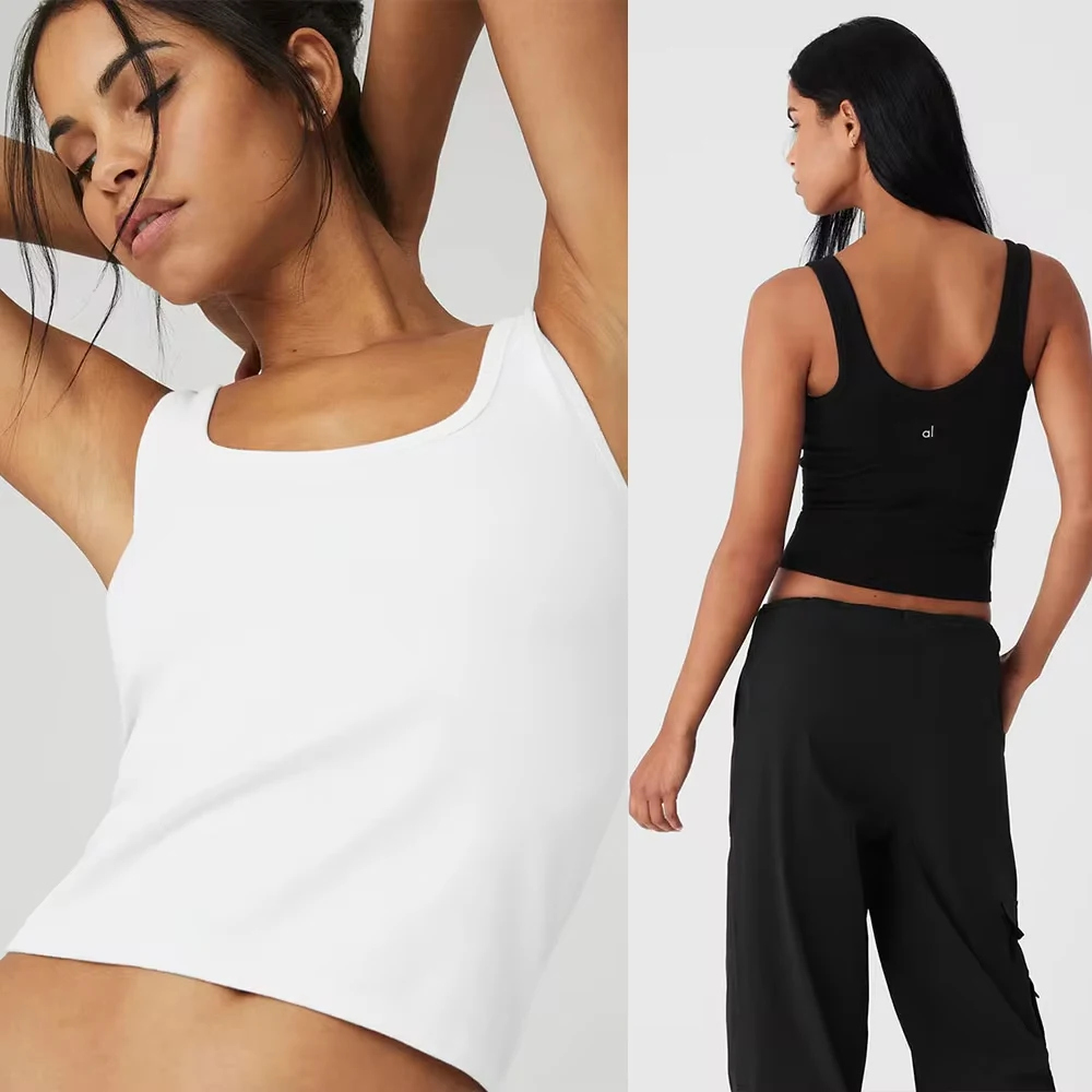 

AL Summer Women Seamless Chosen Tank Solid Square Yoga Exercise Top Camisole Women Basic Elastic Sleeveless Crop Tops