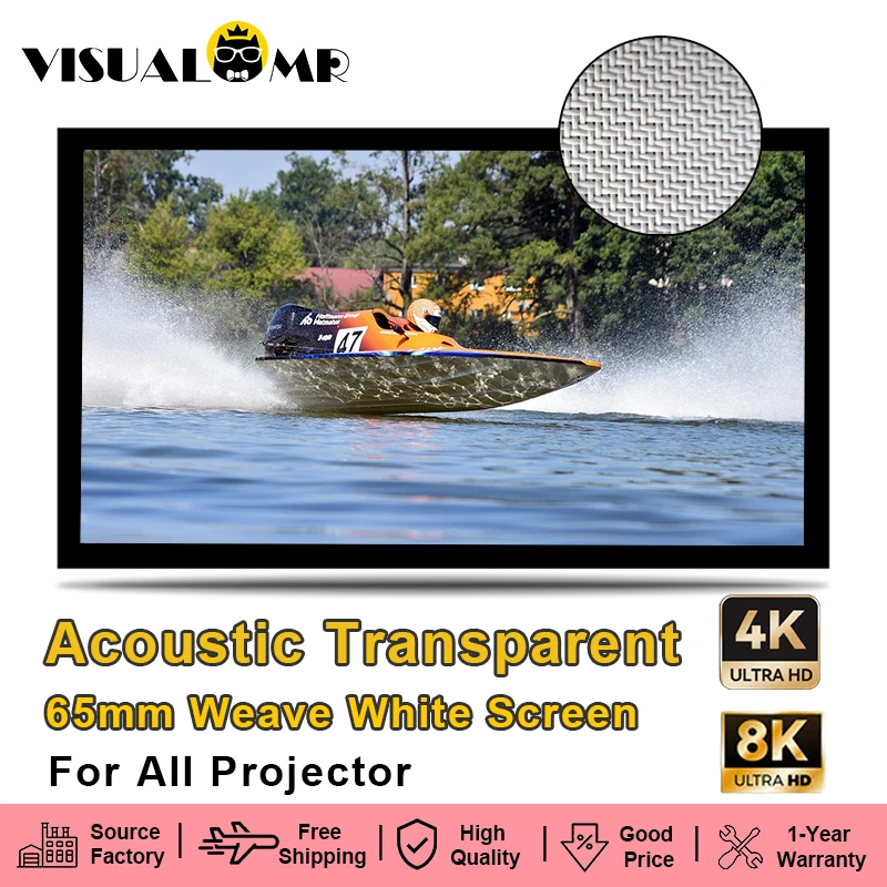 2025 Hot 6.5cm Border Acoustically Transparent Projector Screen Fabric with Sound Acoustic Woven White 8K Projection For Cinema