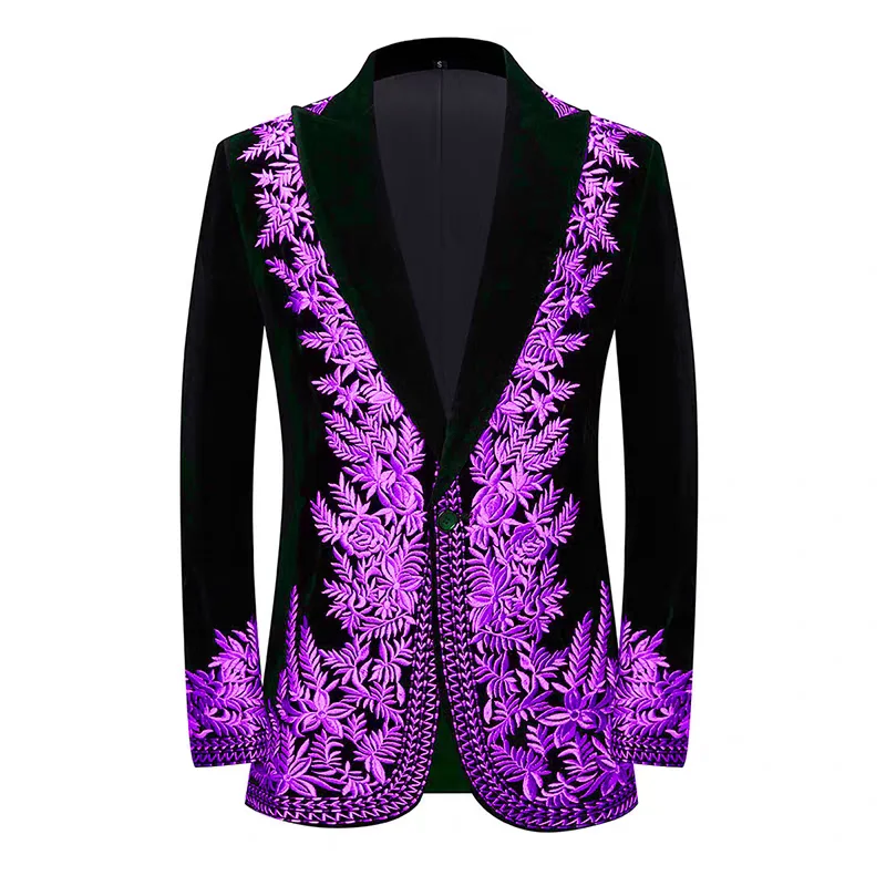 

Мужской пиджак с индивидуальной вышивкой для жениха, черный бархат, приталенный крой, стильный красивый формальный пиджак, смокинг для банкета и выпускного вечера