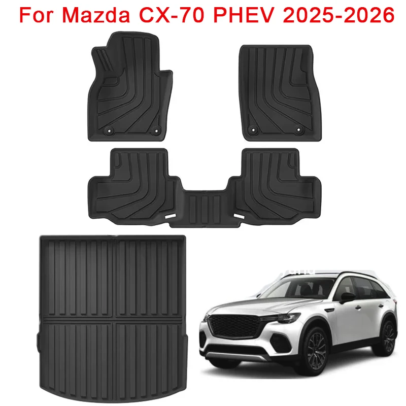 

for Mazda CX70 CX-70 PHEV 2025 2026 LHD Floor Mats and Cargo Liner, Waterproof Anti-slip Trunk Mat TPE Foot Pads