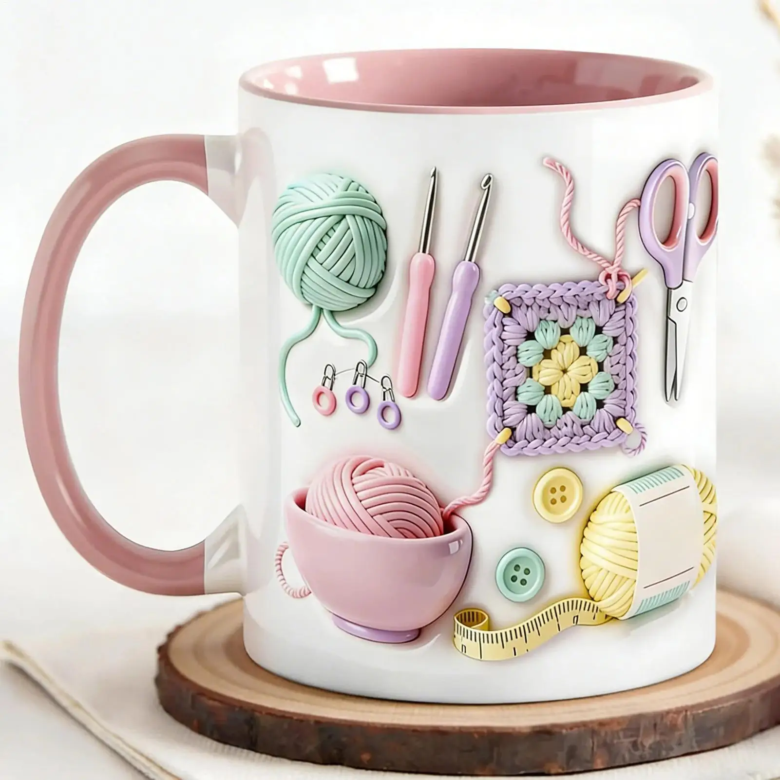 Funny Coffee Mug 330ml Ceramic Crochet Desk Decor Novelty Coffee Mugs Drinking Cups for Women Adults Yarn Lovers Home Office