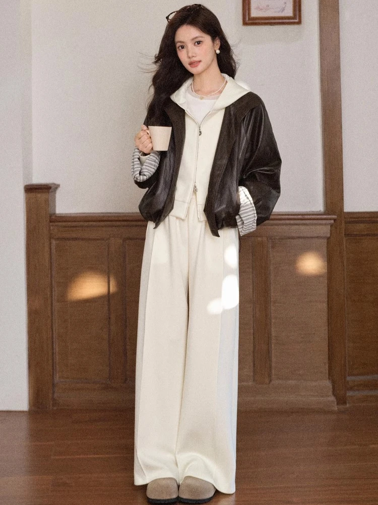 ALXNAN-pantalones informales de cintura alta para mujer, pantalón ancho plisado con cintura elástica, drapeado suave, transpirable, versátil, L57960