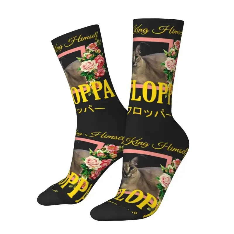 Novelty Men's Big Floppa Floral Aesthetic Dress Socks Unisex Breathbale Warm 3D Print Cat Meme Crew Socks