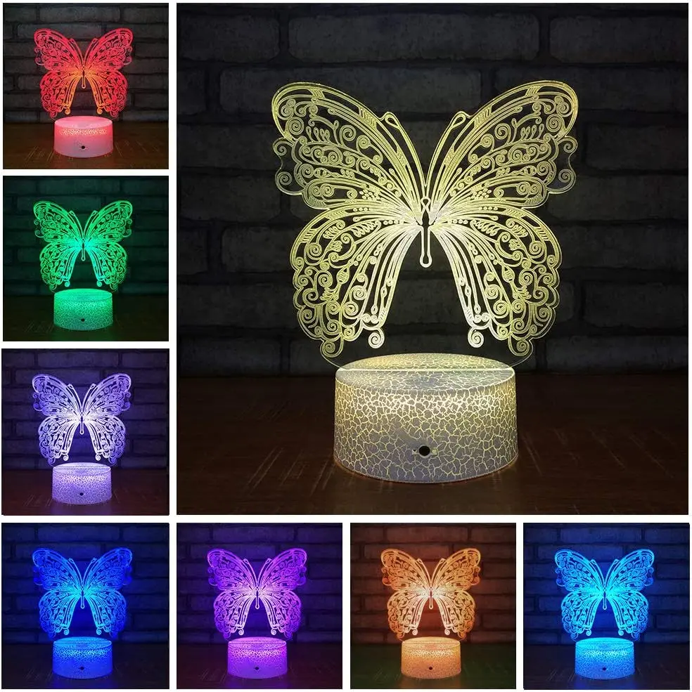 Farfalla 3D Illusion lamp Night Lights for Kids lampada da comodino 16 colori che cambiano con Smart Touch e lampada telecomandata per bambini